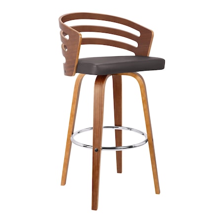 Armen Living Jayden 30" Bar Height Swivel Brown Faux Leather and Walnut Wood Bar Stool LCJYBABRWA30
